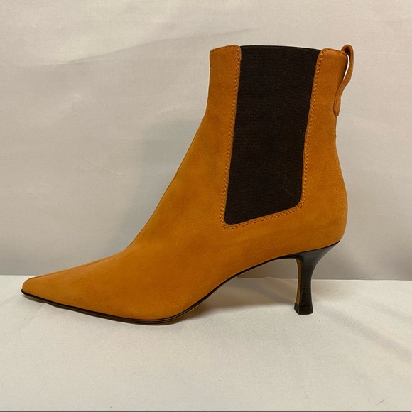 LAMBERTSON TRUEX Orange Suede Pointy Toe Kitten Heels Ankle Boots 36.5 Euro 6 US - Picture 9 of 16